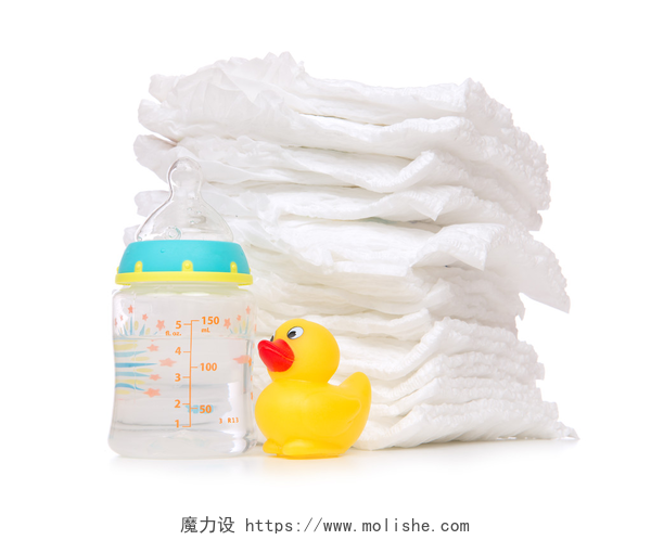 婴儿纸尿裤 奶瓶和小黄鸭的尿布奶瓶用清水鸭儿堆